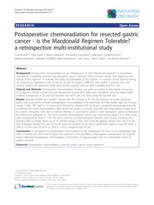 Postoperative chemoradiation for resected gastric cancer - is the Macdonald Regimen Tolerable? a retrospective multi-institutional study