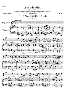Partition complète, Abendröte, Sunset, A major, Schubert, Franz