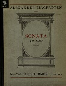 Partition Cover Page (color), Piano Sonata, MacFadyen, Alexander
