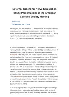 External Trigeminal Nerve Stimulation (eTNS) Presentations at the American Epilepsy Society Meeting