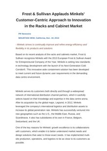 Frost & Sullivan Applauds Minkels  Customer-Centric Approach to Innovation in the Racks and Cabinet Market