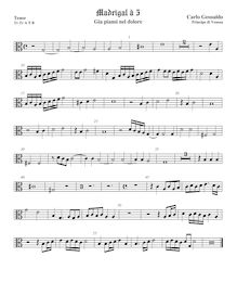 Partition ténor viole de gambe 2, alto clef, madrigaux, Book 6, Gesualdo, Carlo
