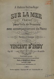 Partition complète, Sur la mer, Op.32, Indy, Vincent d 