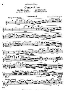 Partition clarinette , partie, Concertino pour clarinette et petit orchestre, Op.48, BV 276