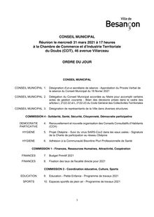 Conseil municipal 31 mars 2021 Besançon : ordre du jour 
