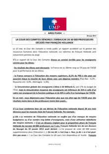 La Cour des Comptes dénonce l embauche de 60.000 professeurs décidée par François Hollande