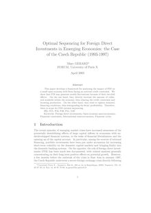 Optimal Sequencing for Foreign Direct Investments in Emerging Economies: the Case