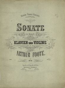 Partition couverture couleur, violon Sonata, Op.20, Sonate in G moll für Klavier und Violine, op. 20 / von Arthur Foote.