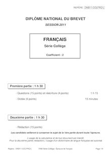 Repère DNB11 COLFRQ1j DNB Série Collège– Épreuve de français Page