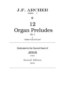 Partition complète, 12 orgue préludes, Various, Archer, Jerald Franklin