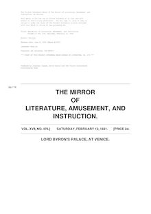 The Mirror of Literature, Amusement, and Instruction - Volume 17, No. 476, February 12, 1831