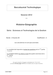 Sujet du bac serie STG 2012: Histoire- géographie-métropole