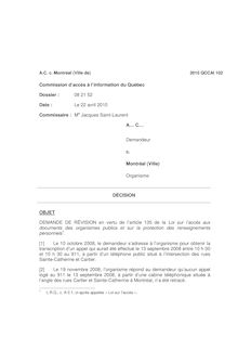 Commission d accès à l information du Québec Dossier : 08 21 52 ...