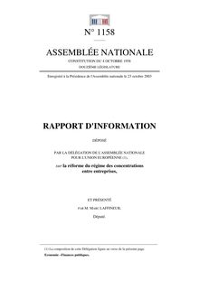 Rapport d information déposé par la Délégation de l Assemblée nationale pour l Union européenne, sur la réforme du régime de concentrations entre entreprises