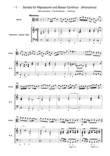 Partition complète, Sonata trombone solo e basso, Anonymous