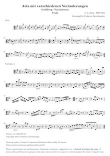 Partition de viole de gambe, Goldberg-Variationen, Goldberg Variations ; Aria mit 30 Veränderungen ; Clavier-Übung IV