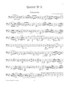 Partition violoncelle, corde quatuor No.3, Op.67, G Major, Lange Jr., Samuel de