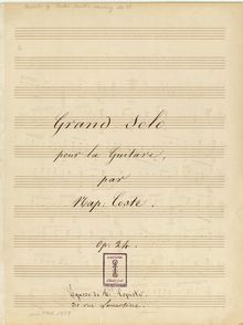Partition Manuscript Copy, Grand Solo, Op.24, Coste, Napoléon