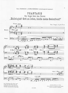 Partition , Phantasie über den choral: Halleluja, Gott zu loben bleibe meine Seelenfreud , 3 choral-Phantasien für Orgel, Op.52