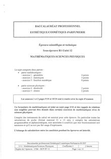 Bacpro esthetique mathematiques et sciences physiques 2007
