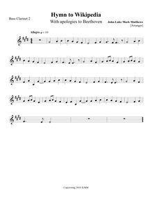 Partition basse clarinette 2 (en B♭), Hymn to Wikipedia, D major