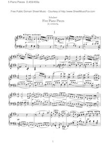 Partition complète, 5 Piano pièces, Fünf Klavierstücke, Piano Sonata No.3 par Franz Schubert