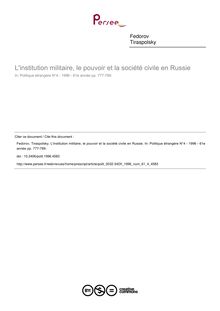 L institution militaire, le pouvoir et la société civile en Russie - article ; n°4 ; vol.61, pg 777-789