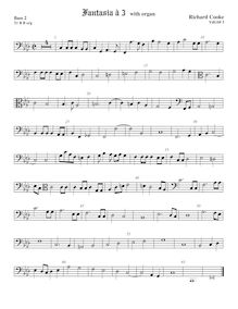 Partition basse 2 viole de gambe, clef en basse et en alto, fantaisies pour 3 violes de gambe et orgue