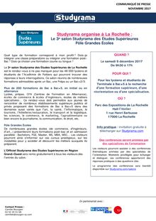 Studyrama organise le 3e salon des Études Supérieures - Pôle Grandes Écoles - à la Rochelle le 9 décembre 2017