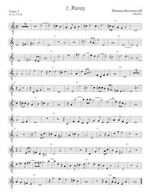 Partition ténor viole de gambe 2, octave aigu clef, fantaisies pour 5 violes de gambe par Thomas Ravenscroft par Thomas Ravenscroft