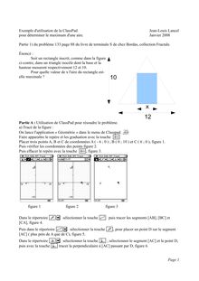 Exemple d utilisation de la ClassPad Jean Louis Lancel pour déterminer le maximum d une aire Janvier Partie du problème page du livre de terminale S de chez Bordas collection Fractale Énoncé