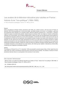 Les avatars de la télévision éducative pour adultes en France : histoire d une non-politique (1964-1985) - article ; n°1 ; vol.110, pg 63-74