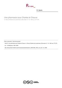 Une pharmacie sous Charles le Chauve - article ; n°110 ; vol.28, pg 277-279
