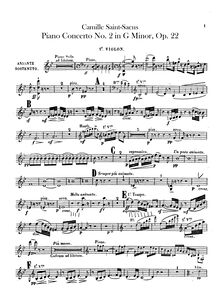 Partition violons I, Deuxième Concerto pour Piano et Orchestre, Op.22