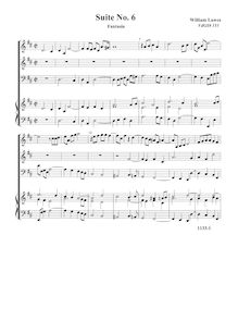 Partition complète,  No.6 pour 3 violes de gambe et orgue, Lawes, William
