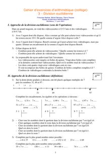 Cahier d exercices d arithmétique collège Division euclidienne
