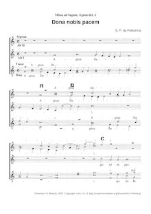 Partition Agnus Dei II, Missarum – Liber Secundus, Palestrina, Giovanni Pierluigi da