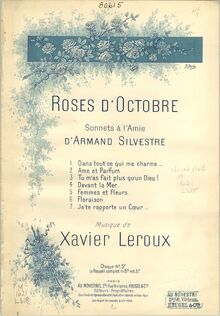 Partition Color covers, Roses d octobre, Sonnets à l amie, Leroux, Xavier