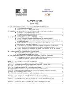 Rapport annuel 2003 du Haut conseil de l évaluation de l école