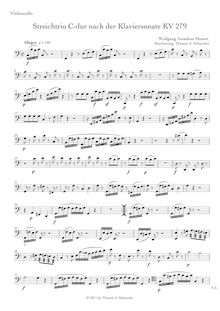 Partition de violoncelle, Piano Sonata No.1, C major, Mozart, Wolfgang Amadeus