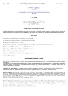 Convocation Assemblée générale ordinaire - LAFARGE CONVOCATIONS