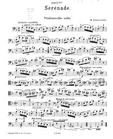 Partition de violoncelle, Sérénade, Leoncavallo, Ruggiero