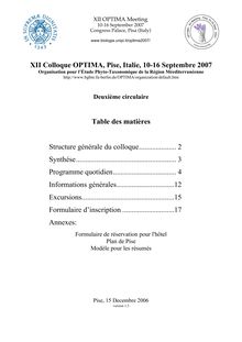 XII Colloque OPTIMA, Pise, Italie, 10-16 Septembre 2007 Table des ...