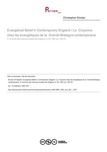 Evangelical Belief in Contemporary England / La  Croyance chez les évangéliques de la  Grande Bretagne contemporaine - article ; n°1 ; vol.82, pg 169-181