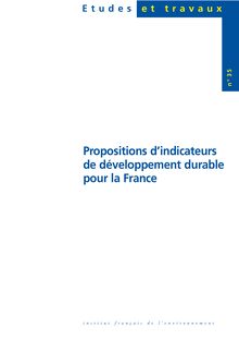 Propositions d indicateurs de développement durable pour la France.