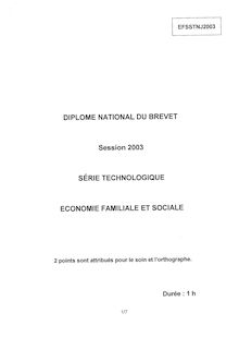 Economie Familiale et Sociale 2003 Brevet (filière technologique)