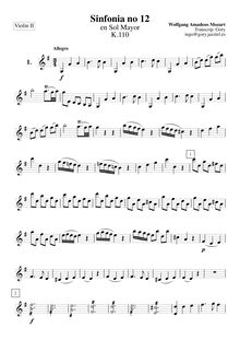 Partition violons II, Symphony No.12, G major, Mozart, Wolfgang Amadeus
