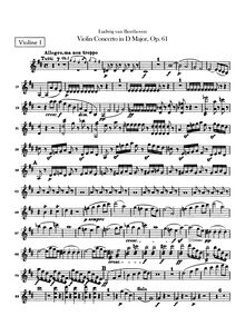 Partition violons I, violon Concerto, D Major, Beethoven, Ludwig van