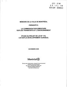MÉMOIRE DE LA VILLE DE MONTRÉAL PRÉSENTÉ À LA COMMISSION PARLEMENTAIRE