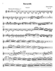 Partition de violon (typeset), Barcarolle, F major, Saint-Saëns, Camille